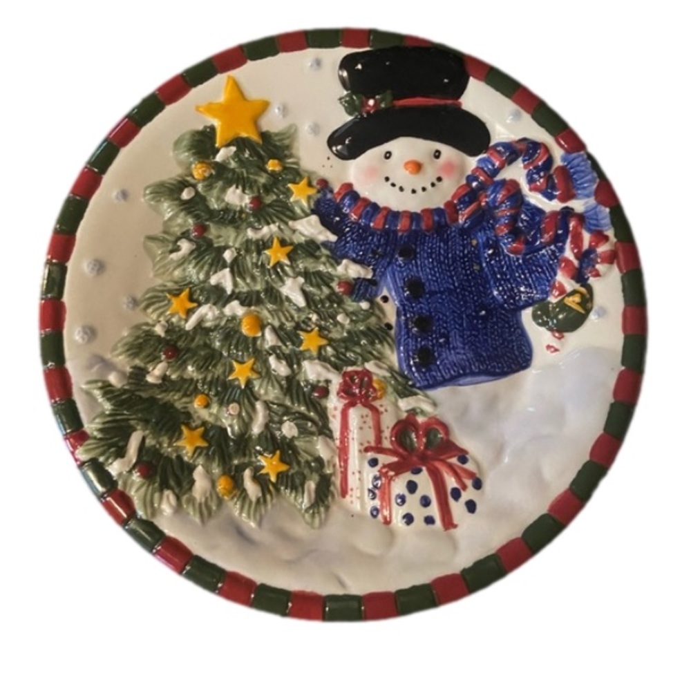 Snowman And Christmas Tree Christmas Plate